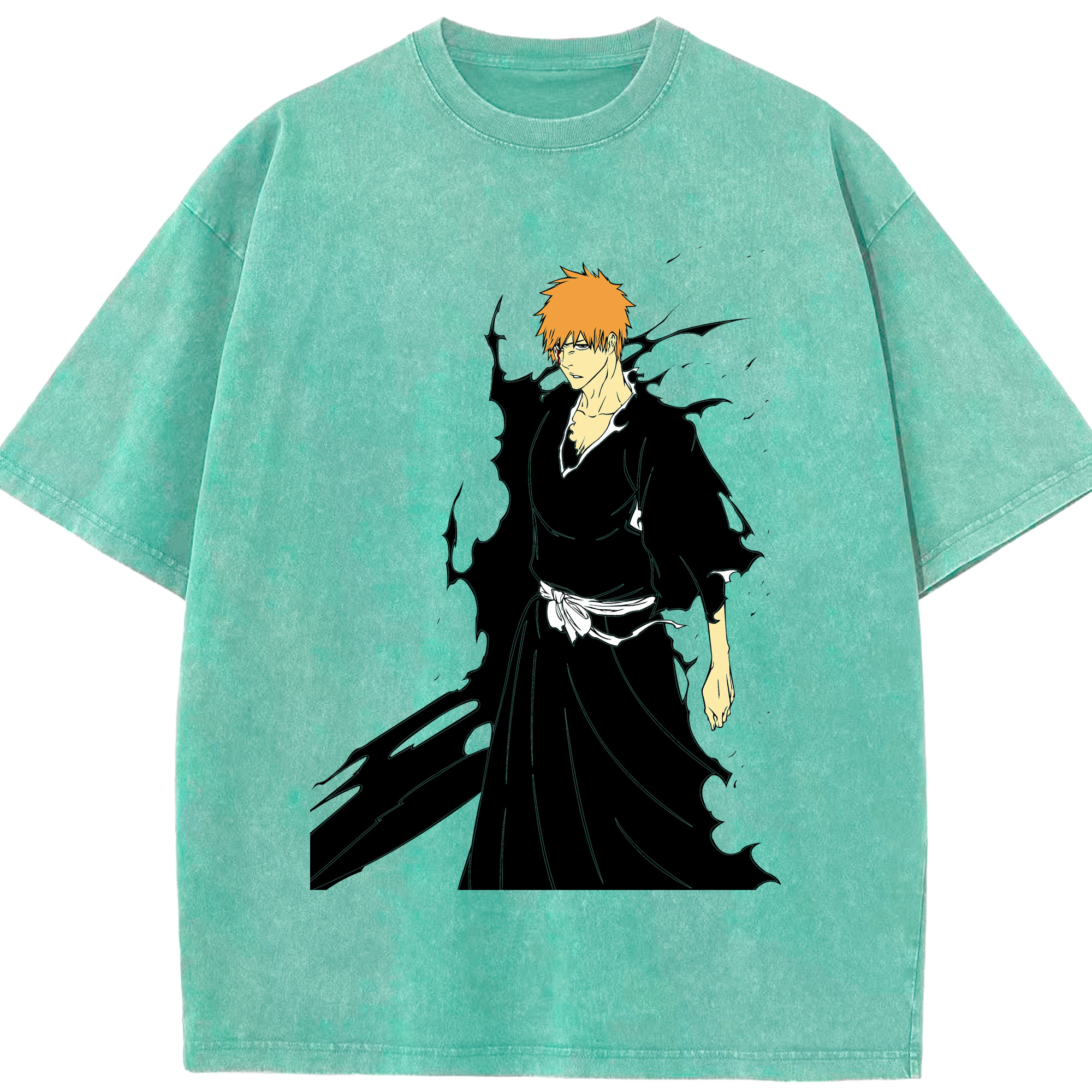 （画像用） ブリーチ 黒崎一護（くろさき いちご）BLEACH Kurosaki Ichigo 綿100% ヴィンテージ風 半袖Tシャツ（フロントプリント）